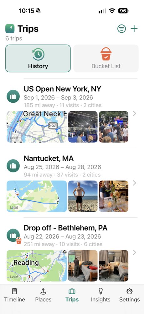 A trip with its route map, photos and stats